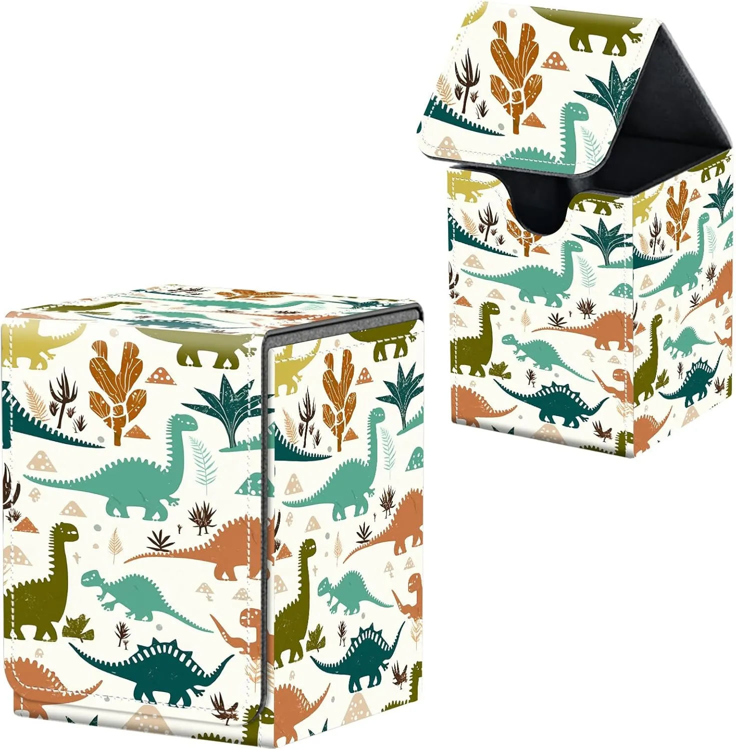 Card Deck Box for Commander Deck Box, MTG Deck Box Fits 100  Double/150  Single Sleeved Cards, PU Leather Strong Magnet Waterproof Card Case for TCG CCG Trading Card Games, Little Dinosaur