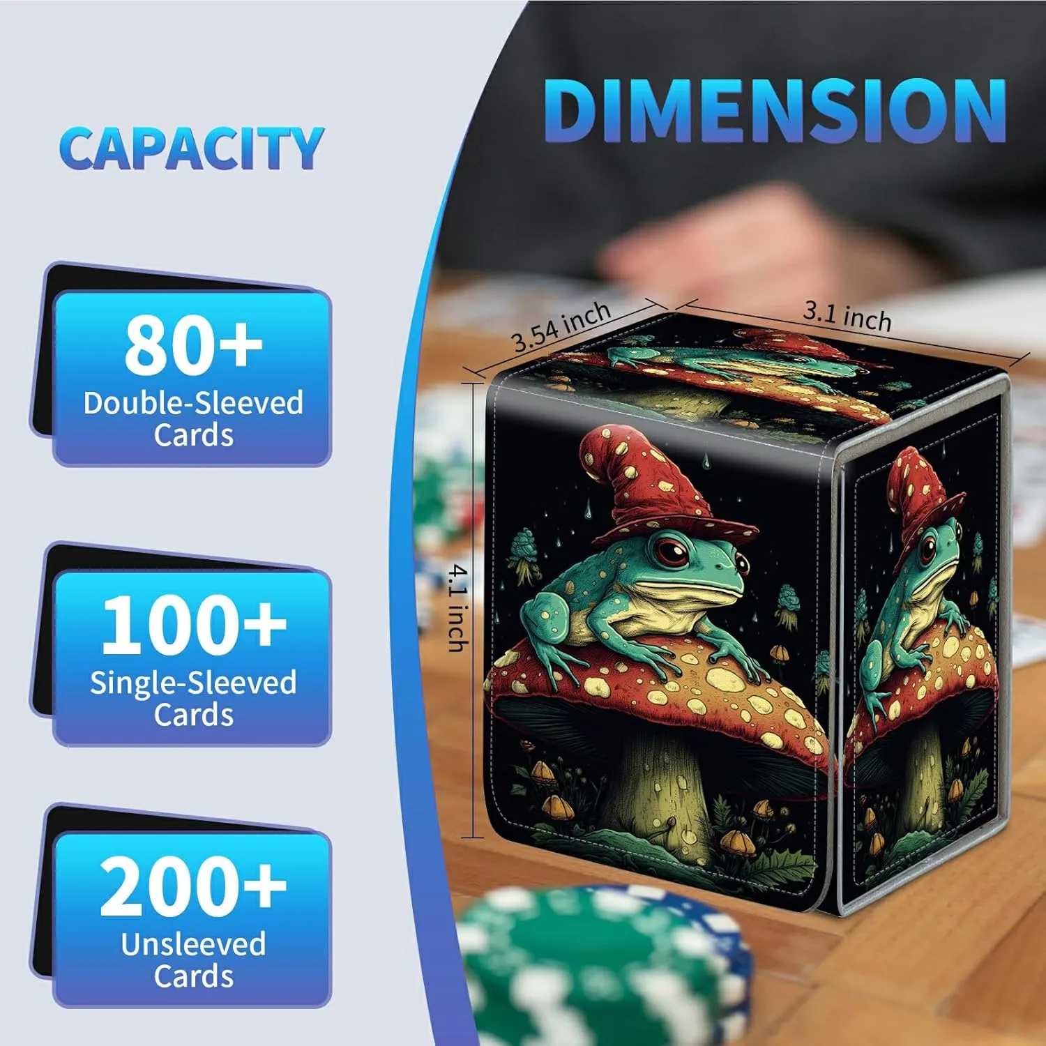 Card Deck Box for Trading Cards, MTG Commander Deck Box Fits 100  Single Sleeved Cards, Leather Magnetic Card Storage Box for YuGiOh TCG CCG Cards, Mushroom Frog