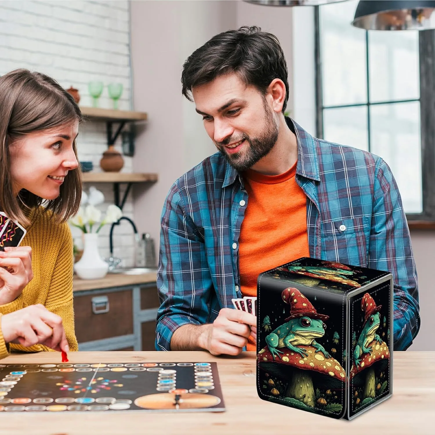 Card Deck Box for Trading Cards, MTG Commander Deck Box Fits 100  Single Sleeved Cards, Leather Magnetic Card Storage Box for YuGiOh TCG CCG Cards, Mushroom Frog