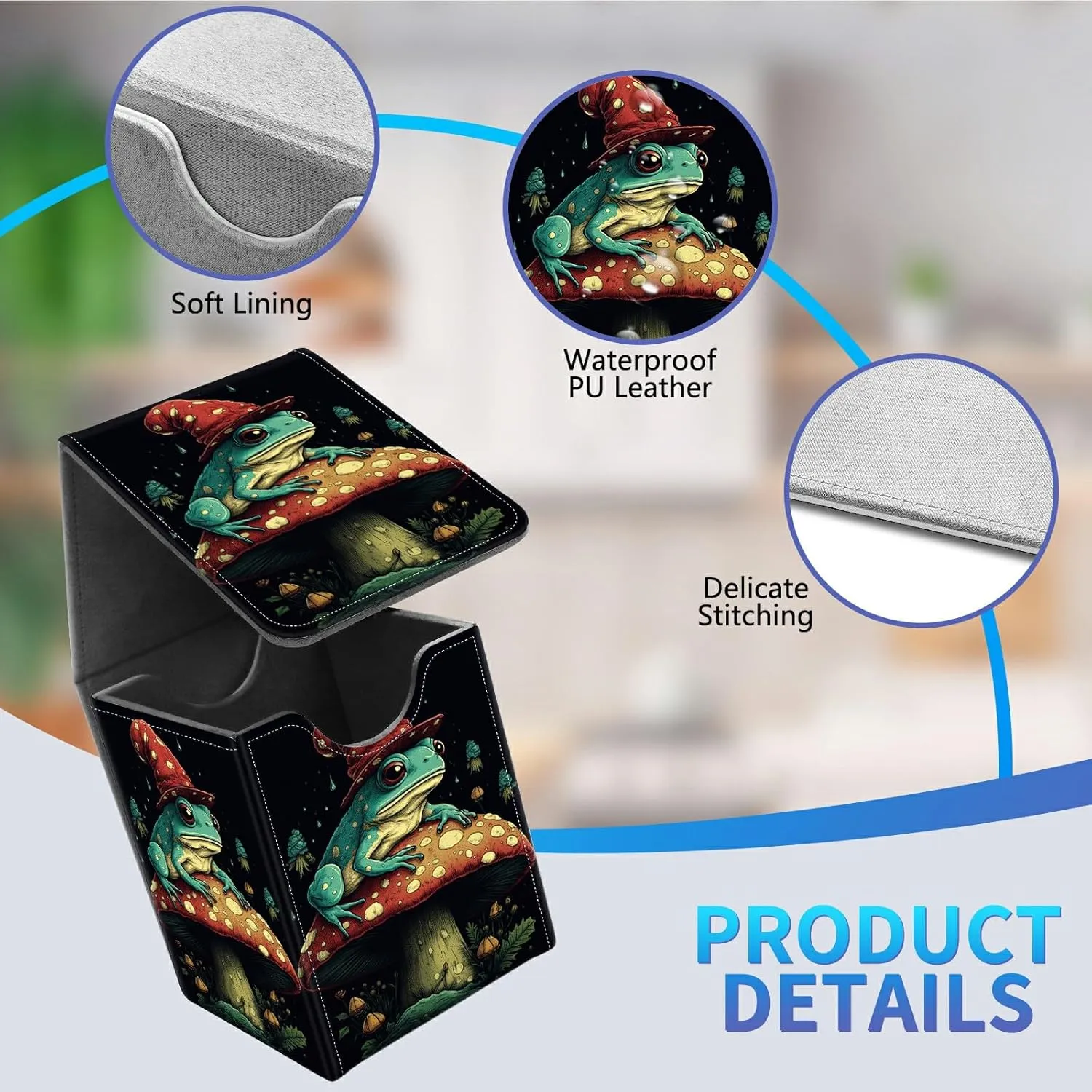 Card Deck Box for Trading Cards, MTG Commander Deck Box Fits 100  Single Sleeved Cards, Leather Magnetic Card Storage Box for YuGiOh TCG CCG Cards, Mushroom Frog