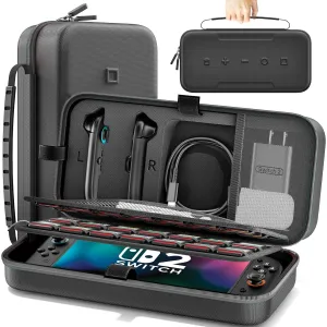 Carrying Case Compatible with 2025 Nintendo SW 2, Large Switch 2 Case Travel Bag Fit for Joycon & Adapter, Protective Switch 2 Carry Holds 28 Game Cards for Nintendo 3DS & 2DS Screen Protectors