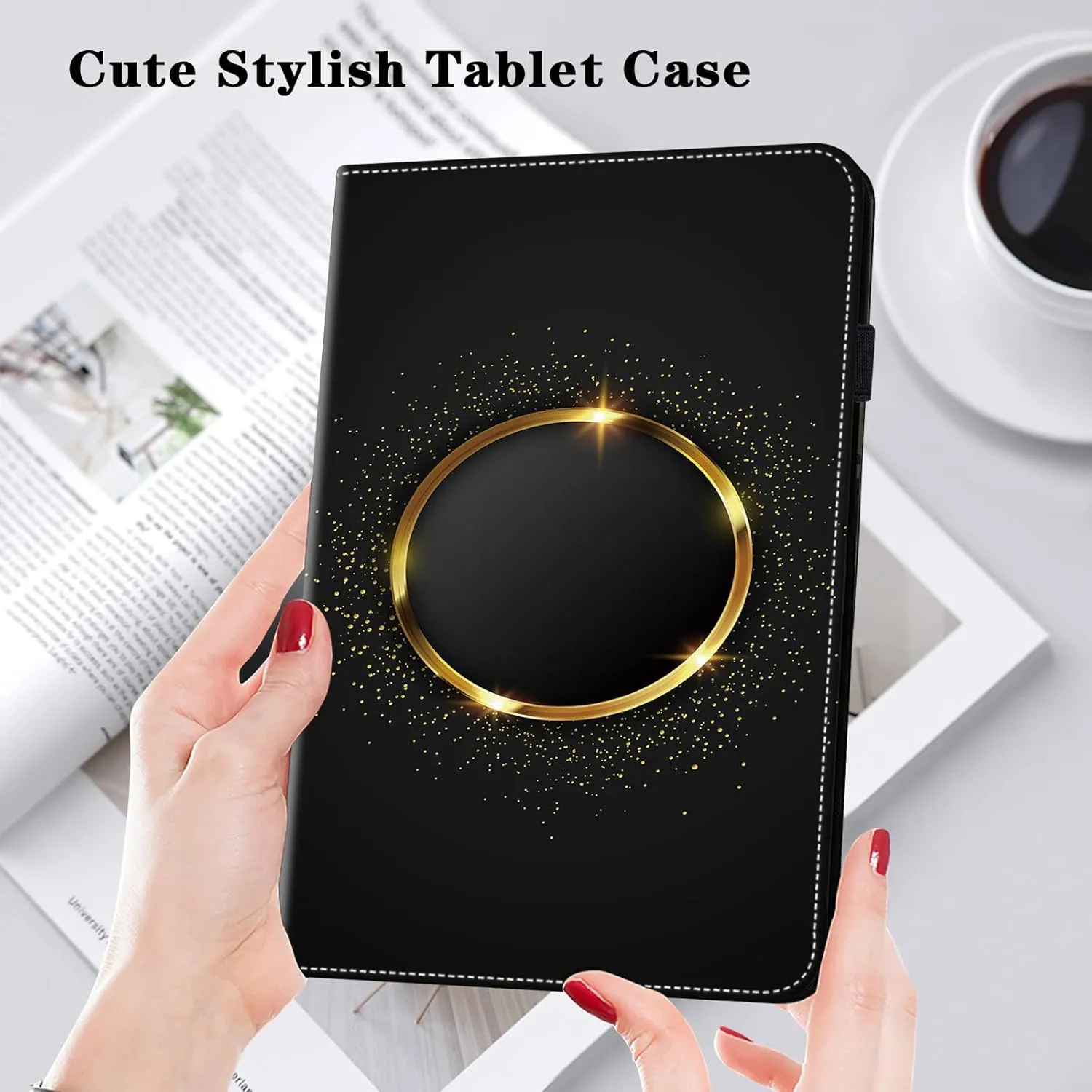 Case for Lenovo Tab M11 2024 11 inch,PU Leather Stand Flip Cover with Card Solts Elastic Band for Lenovo Tab M11 Tablet - Gold Hoop