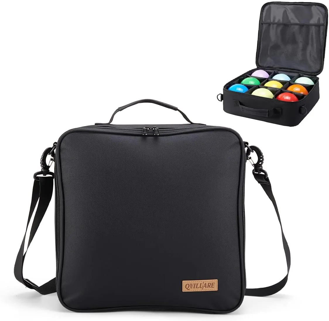 Case Only | Heavy-Duty Water-Resistant Bocce Ball Case with Sponge Protection – Bocce Ball Bag Holds 8 Balls & Pallino, Adjustable Strap, Fits 100-107mm