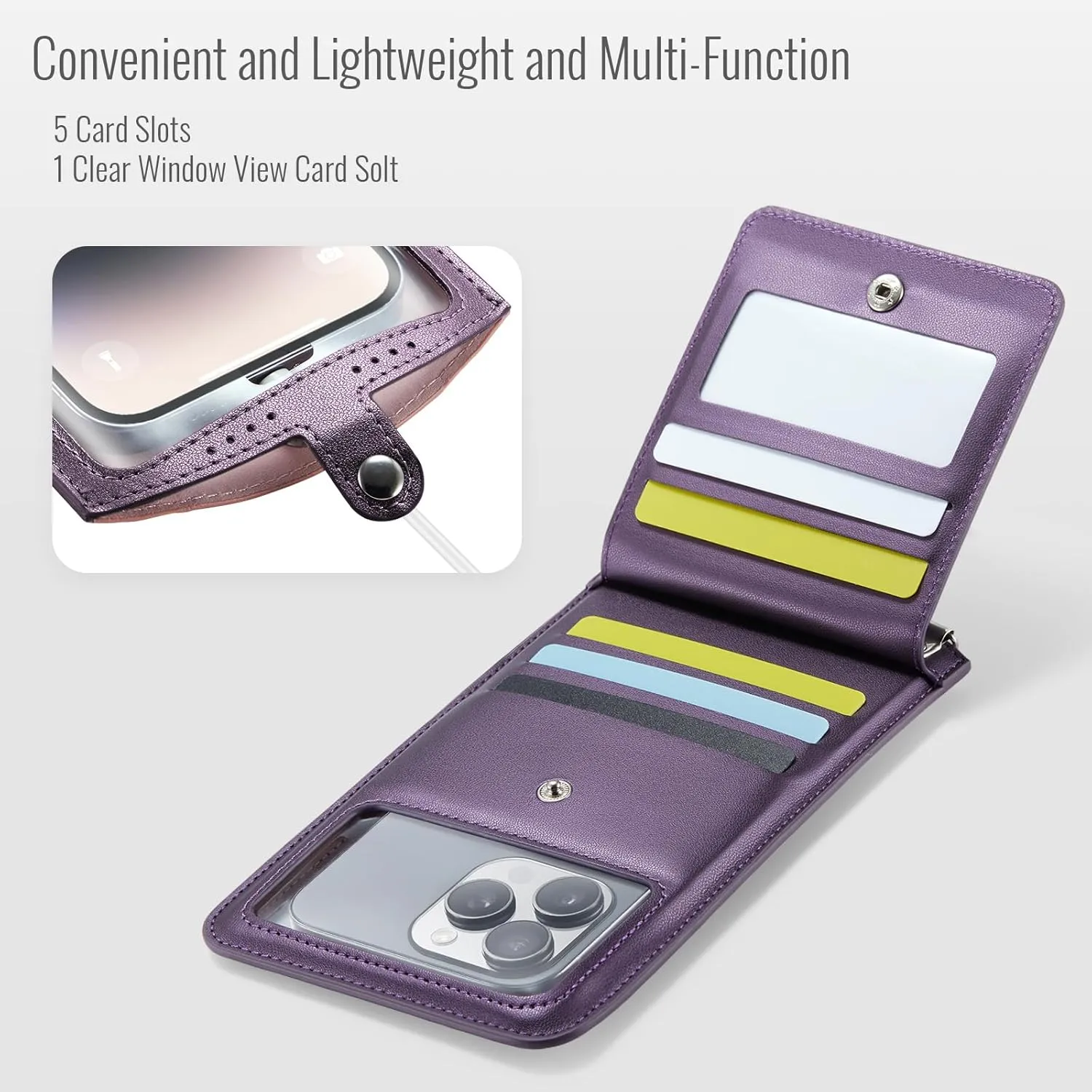 Cell Phone Purse Small Crossbody Phone Bag for Women Men Leather Mini Shoulder Bag Wallet with Strap Lanyard and Camera Window Card Slots Strap for All Smartphones iPhone 16 Samsung up to 7.5" Puple