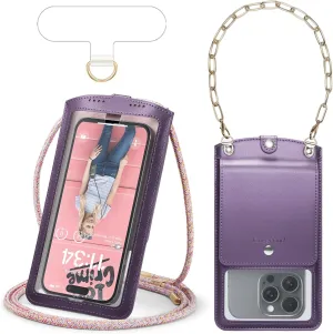 Cell Phone Purse Small Crossbody Phone Bag for Women Men Leather Mini Shoulder Bag Wallet with Strap Lanyard and Camera Window Card Slots Strap for All Smartphones iPhone 16 Samsung up to 7.5" Puple
