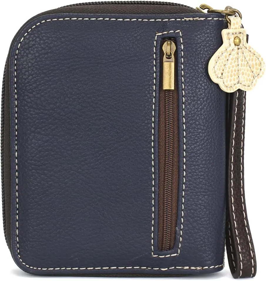 CHALA Zip Around Wallet, Wristlet, 8 Credit Card Slots, Sturdy Pu Leather - Flip Flop - Navy