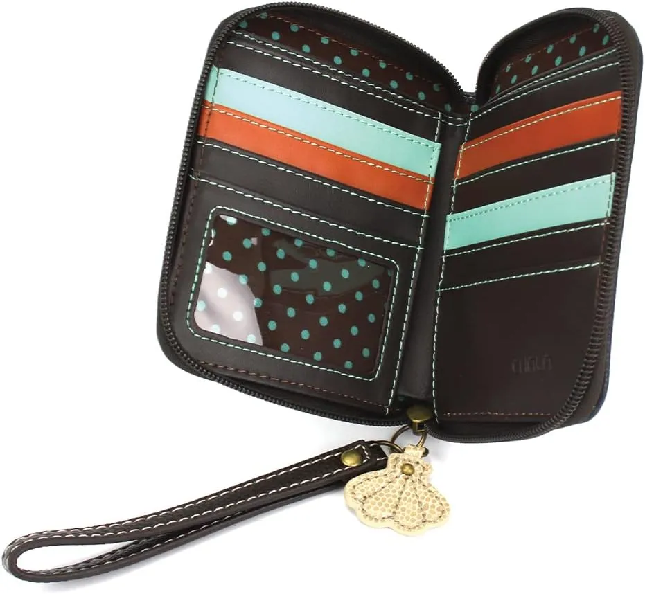 CHALA Zip Around Wallet, Wristlet, 8 Credit Card Slots, Sturdy Pu Leather - Flip Flop - Navy