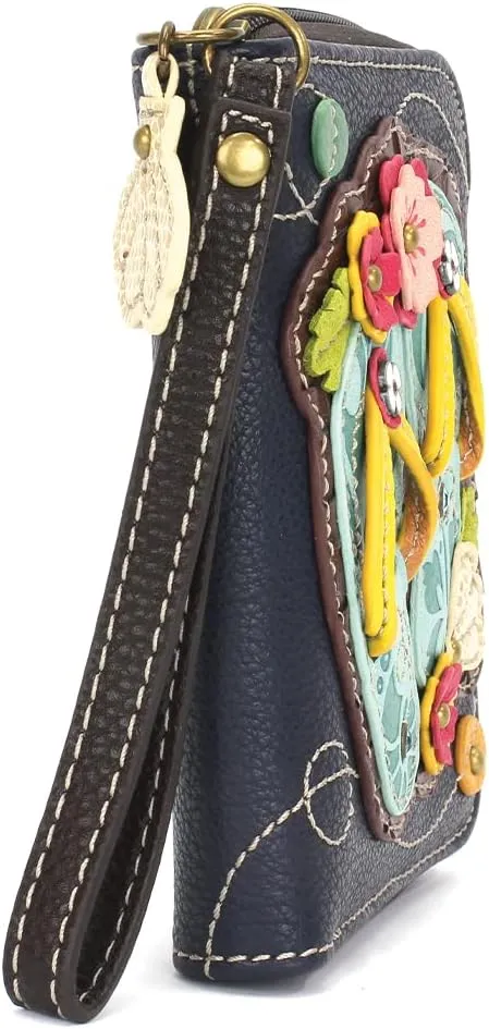 CHALA Zip Around Wallet, Wristlet, 8 Credit Card Slots, Sturdy Pu Leather - Flip Flop - Navy
