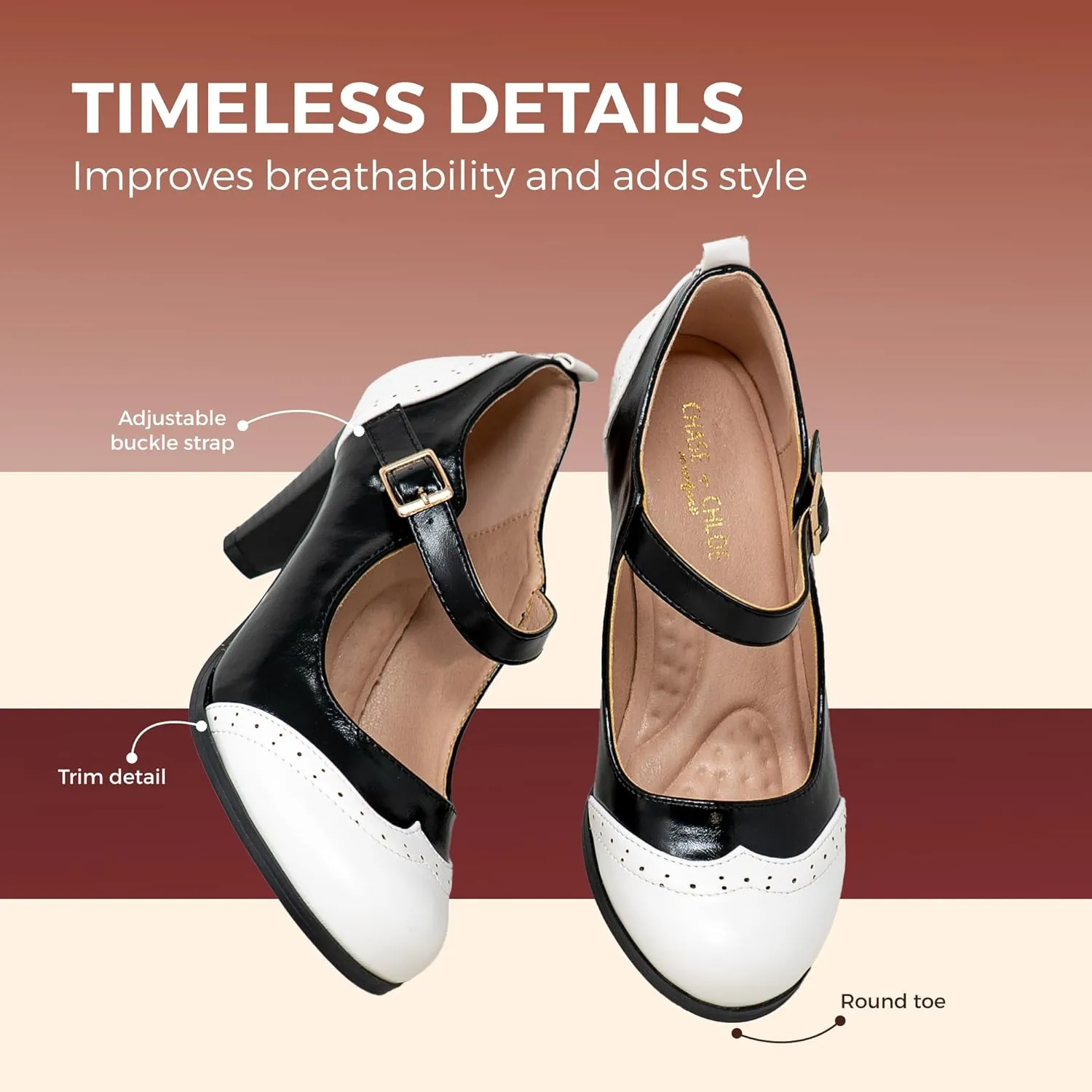 Chase & Chloe Women's Round Toe Two Tone Mary Jane Pumps