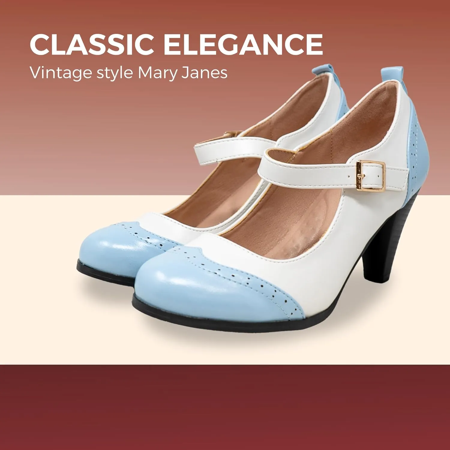 Chase & Chloe Women's Round Toe Two Tone Mary Jane Pumps