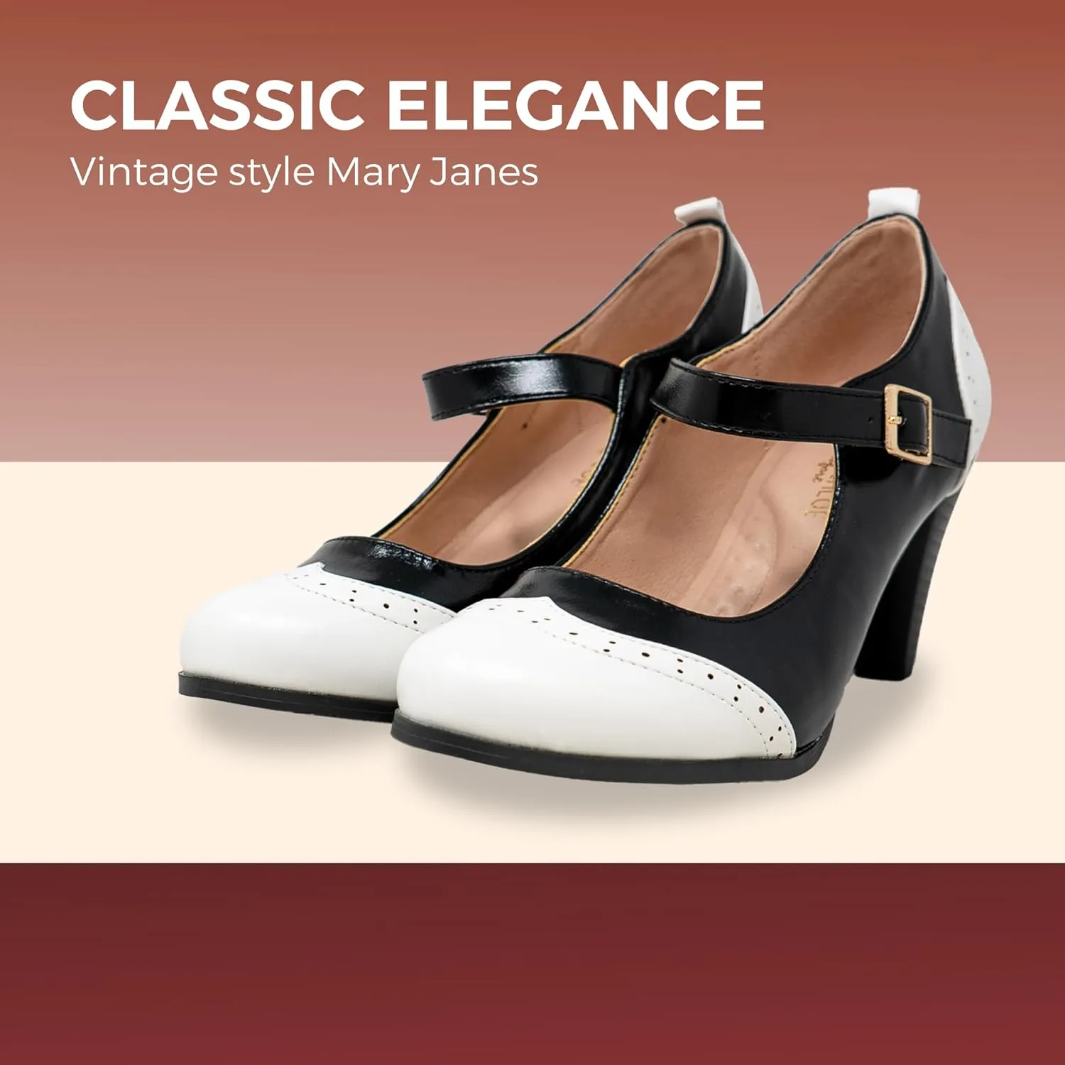 Chase & Chloe Women's Round Toe Two Tone Mary Jane Pumps