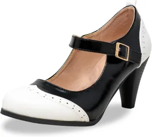 Chase & Chloe Women's Round Toe Two Tone Mary Jane Pumps