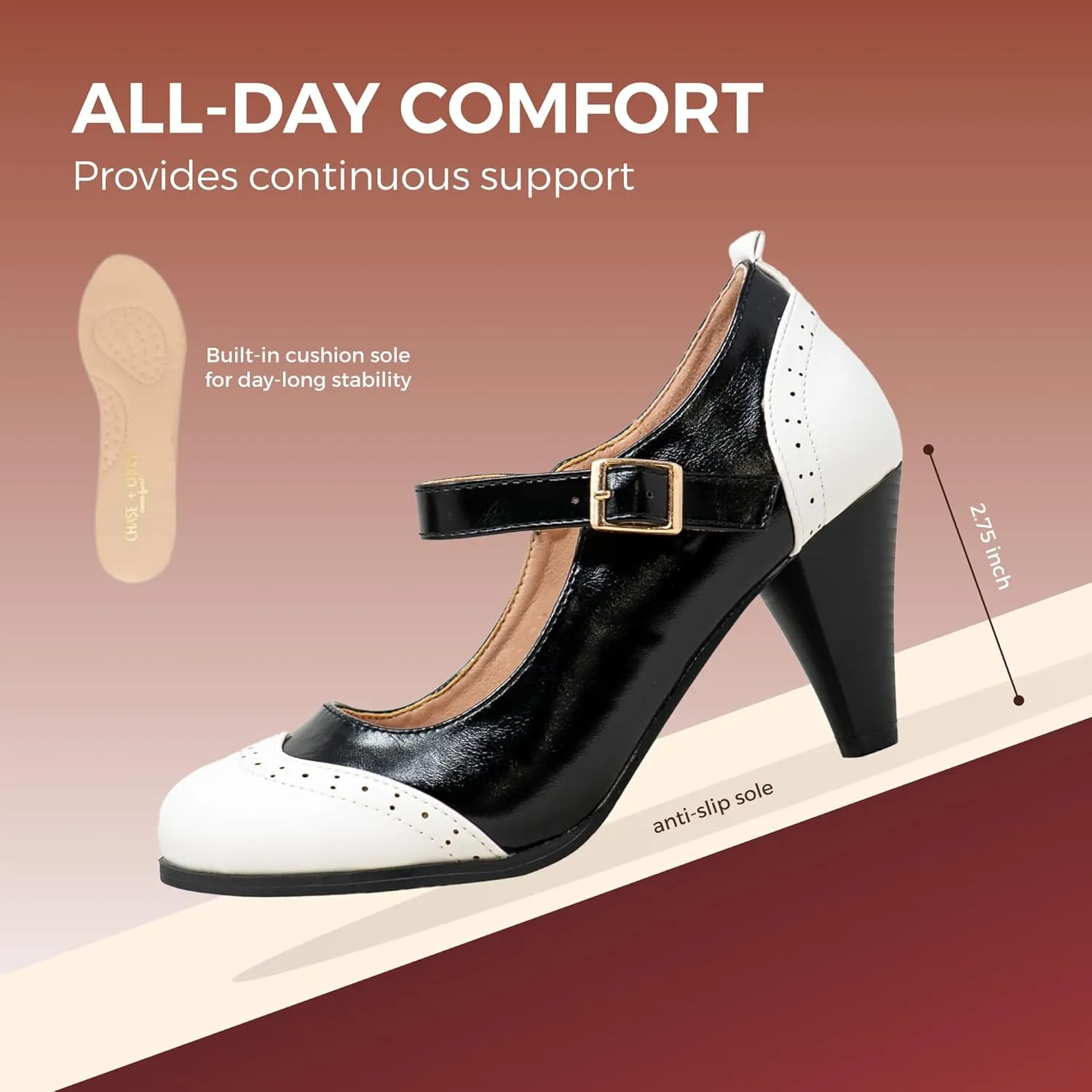 Chase & Chloe Women's Round Toe Two Tone Mary Jane Pumps