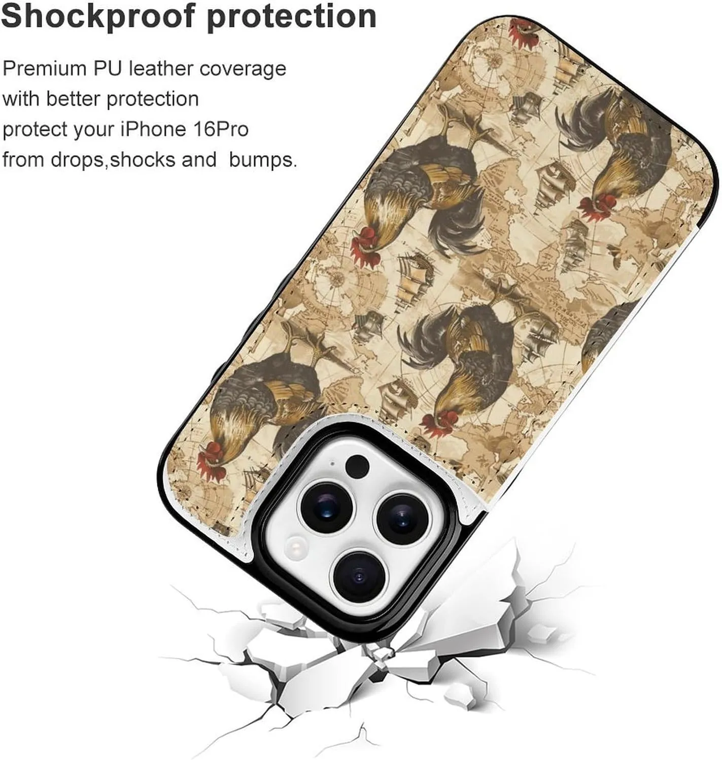 Chicken Pirate Ship Navigation Map Compatible with Case Phone Wallet Card Holder Shockproof Protective Flip Cover