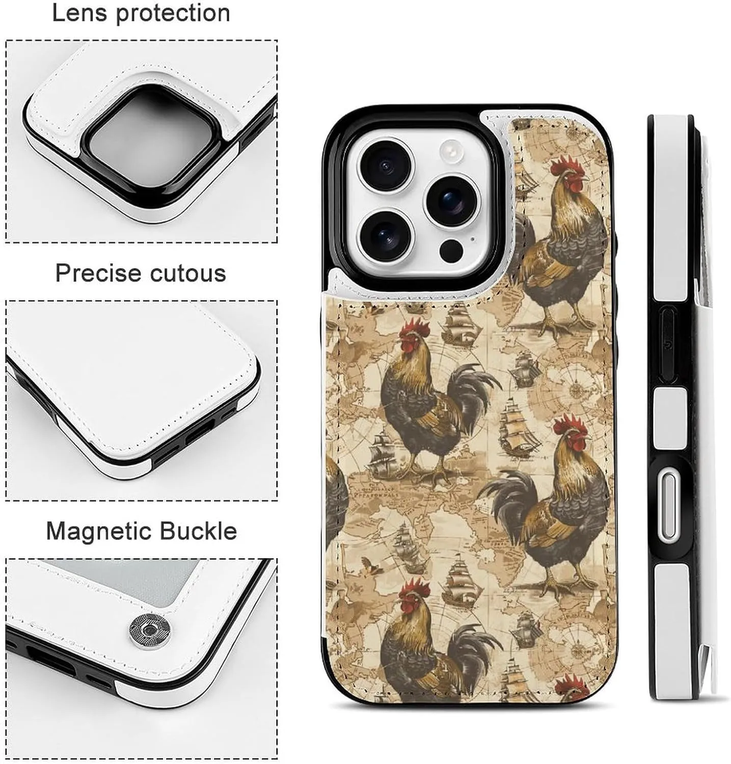 Chicken Pirate Ship Navigation Map Compatible with Case Phone Wallet Card Holder Shockproof Protective Flip Cover