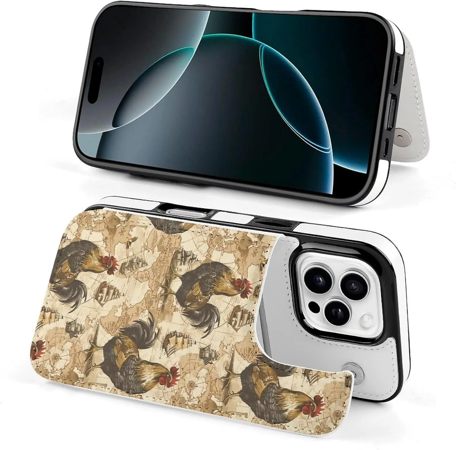 Chicken Pirate Ship Navigation Map Compatible with Case Phone Wallet Card Holder Shockproof Protective Flip Cover