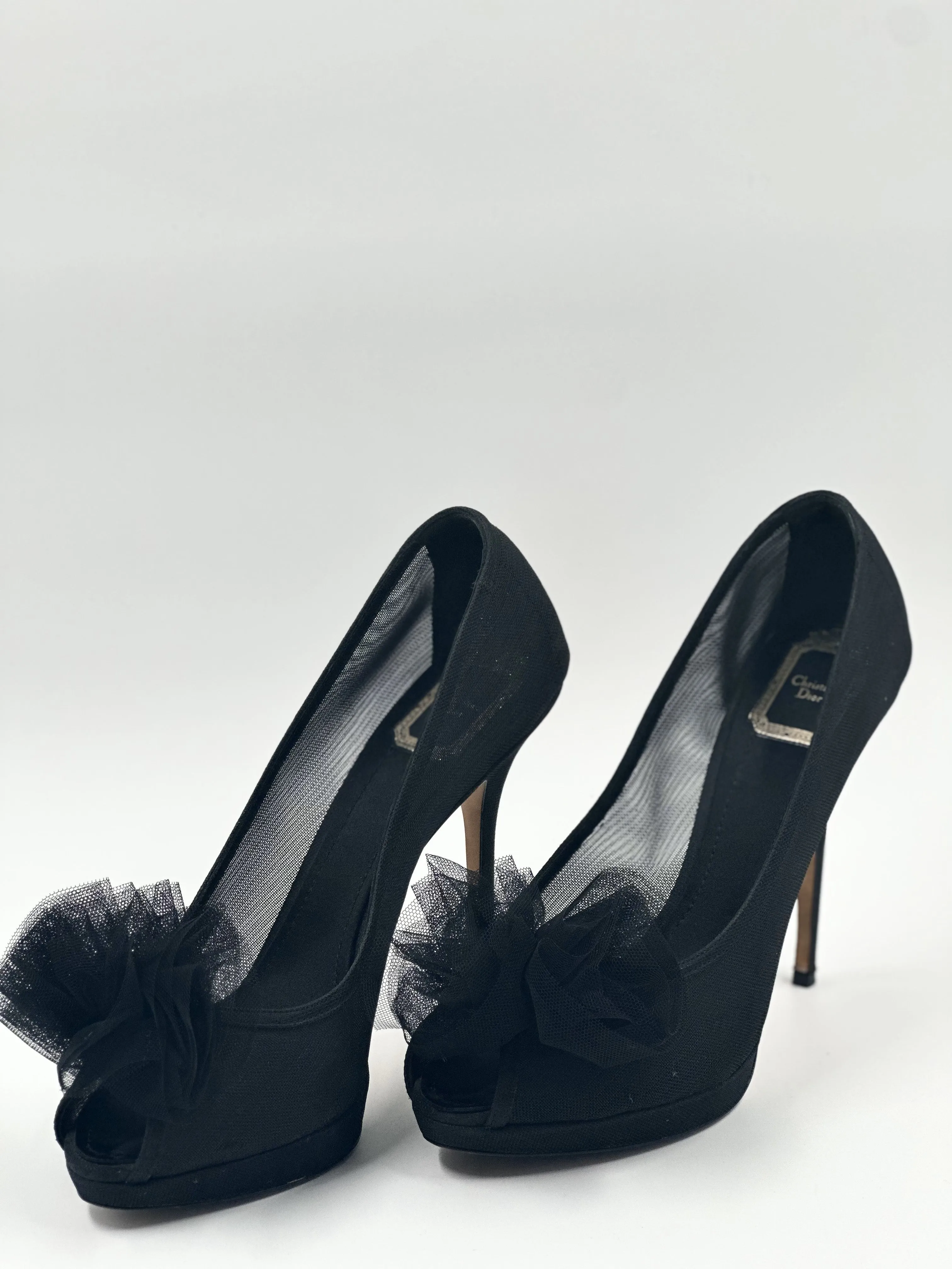 CHRISTIAN DIOR Black High Heel Pump Peep Toe