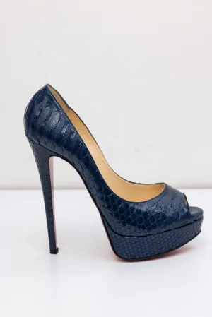 CHRISTIAN LOUBOUTIN Blue Crocodile Leather Pumps