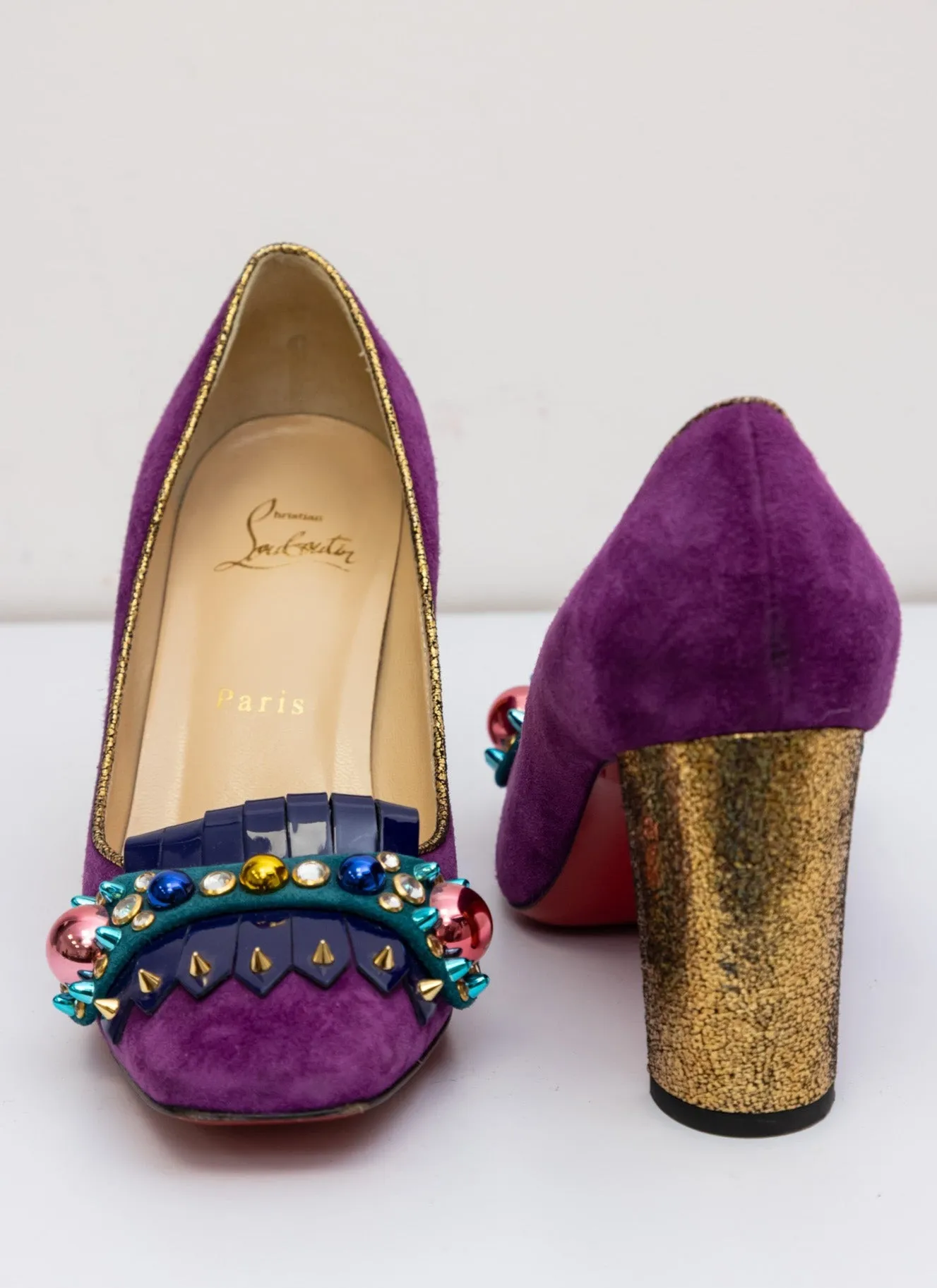 CHRISTIAN LOUBOUTIN Purple Suede Oaxacana Jeweled Pumps