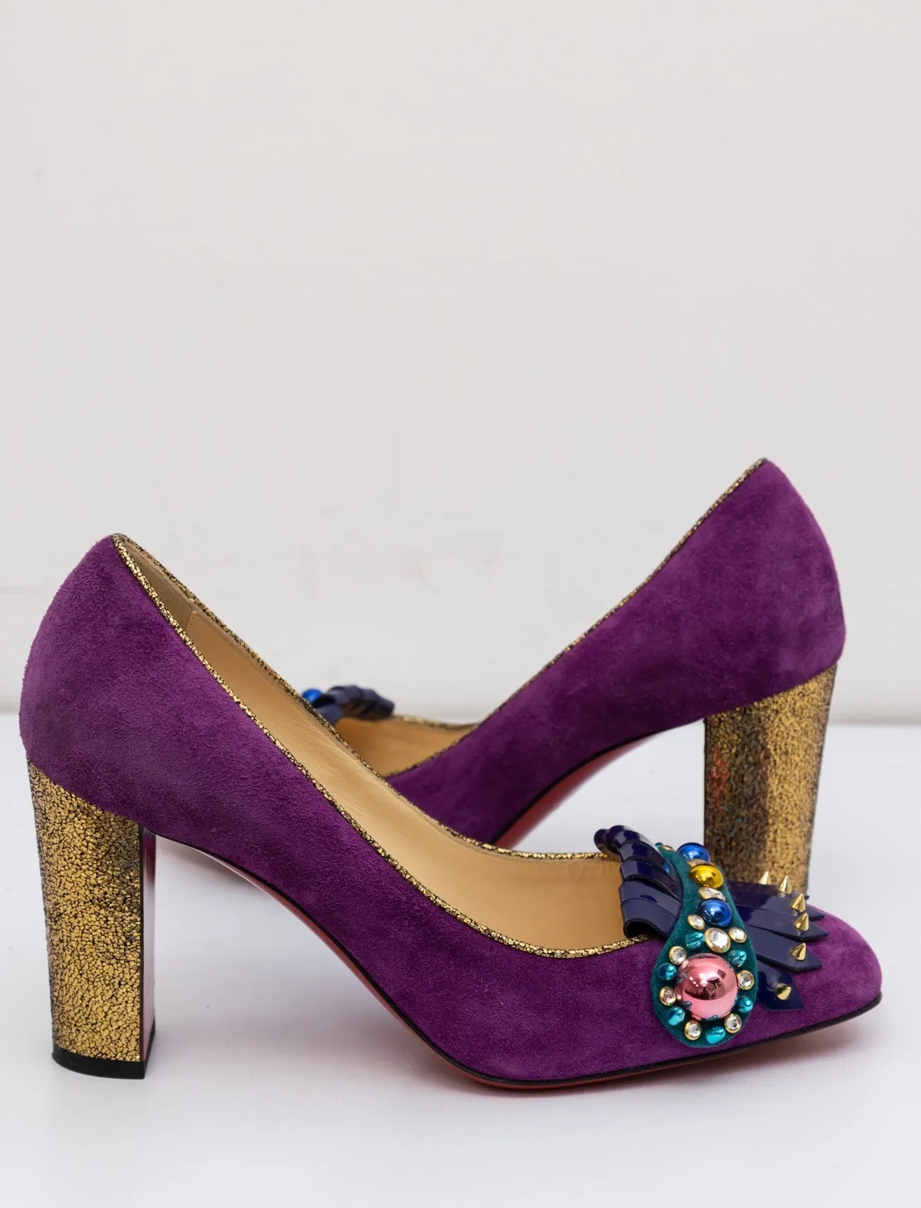 CHRISTIAN LOUBOUTIN Purple Suede Oaxacana Jeweled Pumps