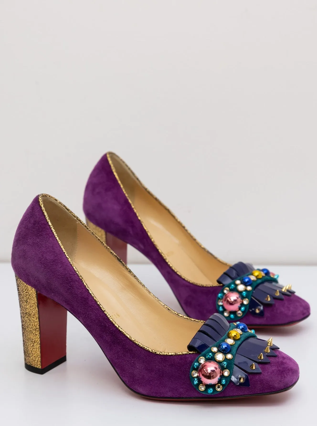 CHRISTIAN LOUBOUTIN Purple Suede Oaxacana Jeweled Pumps