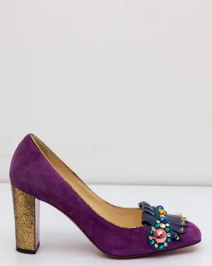 CHRISTIAN LOUBOUTIN Purple Suede Oaxacana Jeweled Pumps