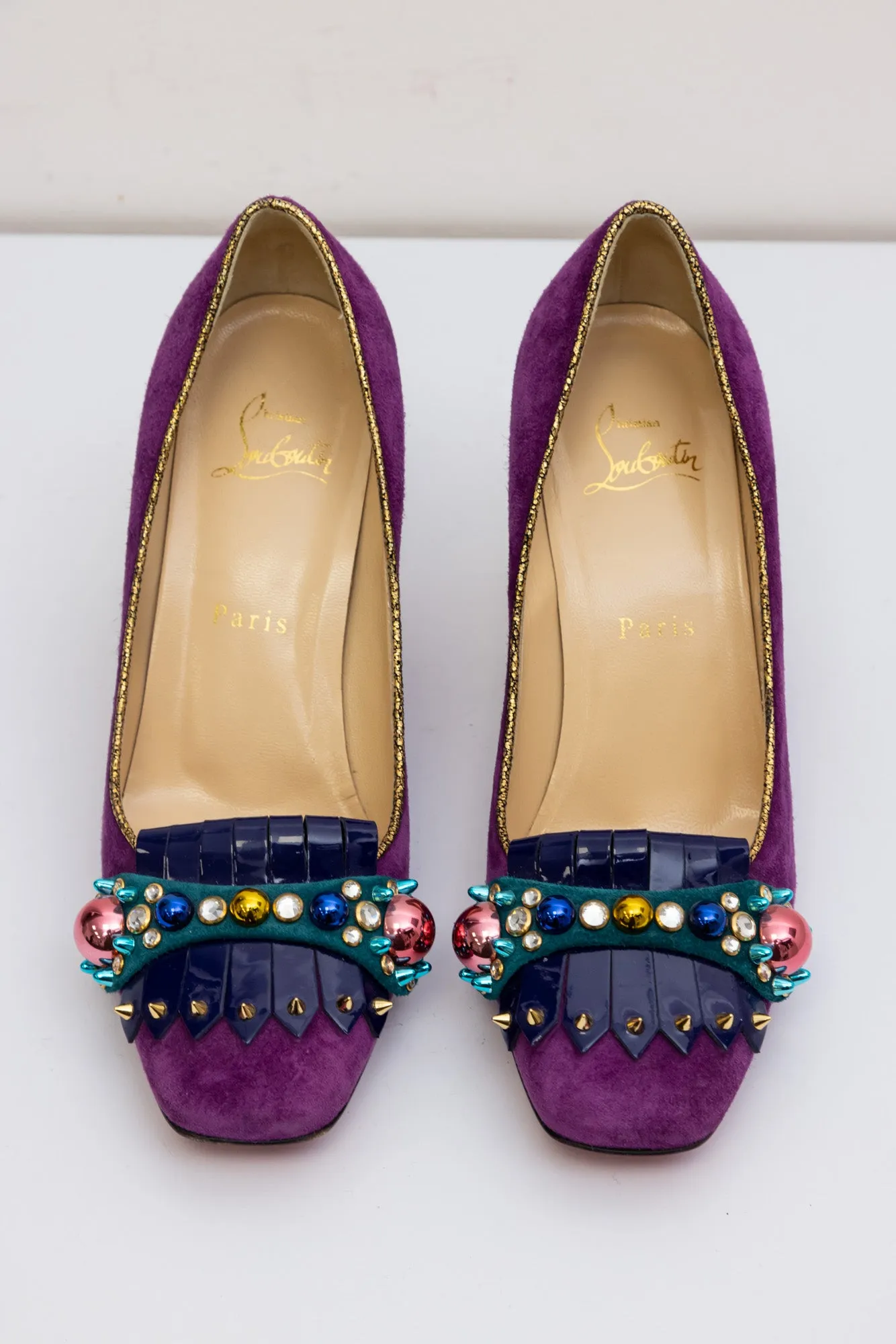 CHRISTIAN LOUBOUTIN Purple Suede Oaxacana Jeweled Pumps