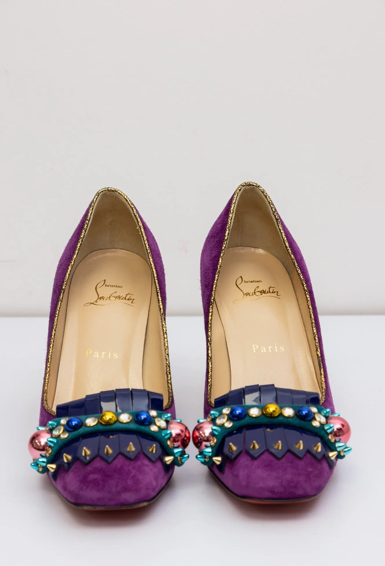 CHRISTIAN LOUBOUTIN Purple Suede Oaxacana Jeweled Pumps