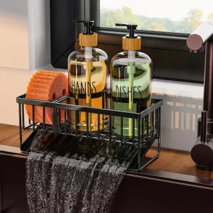 Cisily Kitchen Soap Dispenser Set with Pump, 16OZ Glass Bottle and Rustproof 304 Stainless Steel Sponge Holder, Hand and Dish Soap Dispenser Set for Kitchen Sink Organizer Decor