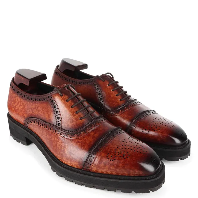 Classic Design Patina Captoe Leather Oxford Shoes
