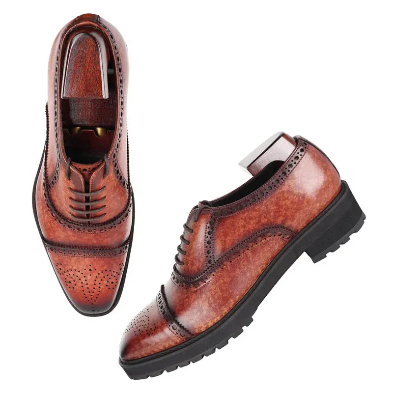 Classic Design Patina Captoe Leather Oxford Shoes