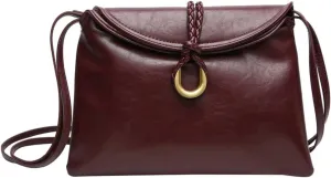Classic Leather Crossbody Handbag, Braided Strap Flip with Hardware Buckle