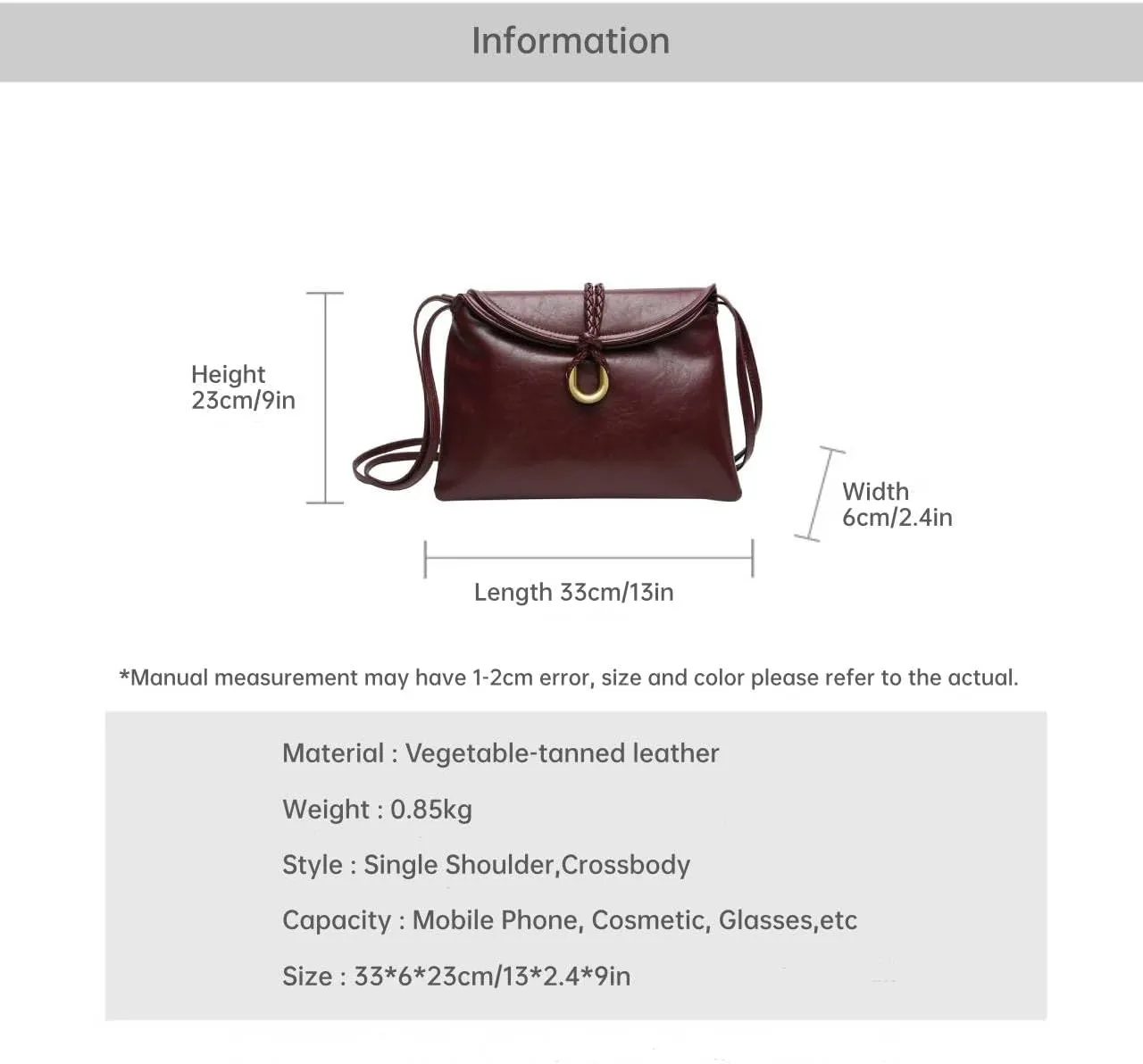 Classic Leather Crossbody Handbag, Braided Strap Flip with Hardware Buckle