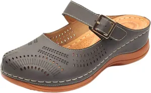 Clogs for Women Mule Sandals Comfortable Summer Platform Orthopedic Sandals, Round Toe Closed Toe Walking Slippers Hollow Out Breathable Buckle Walking Shoes