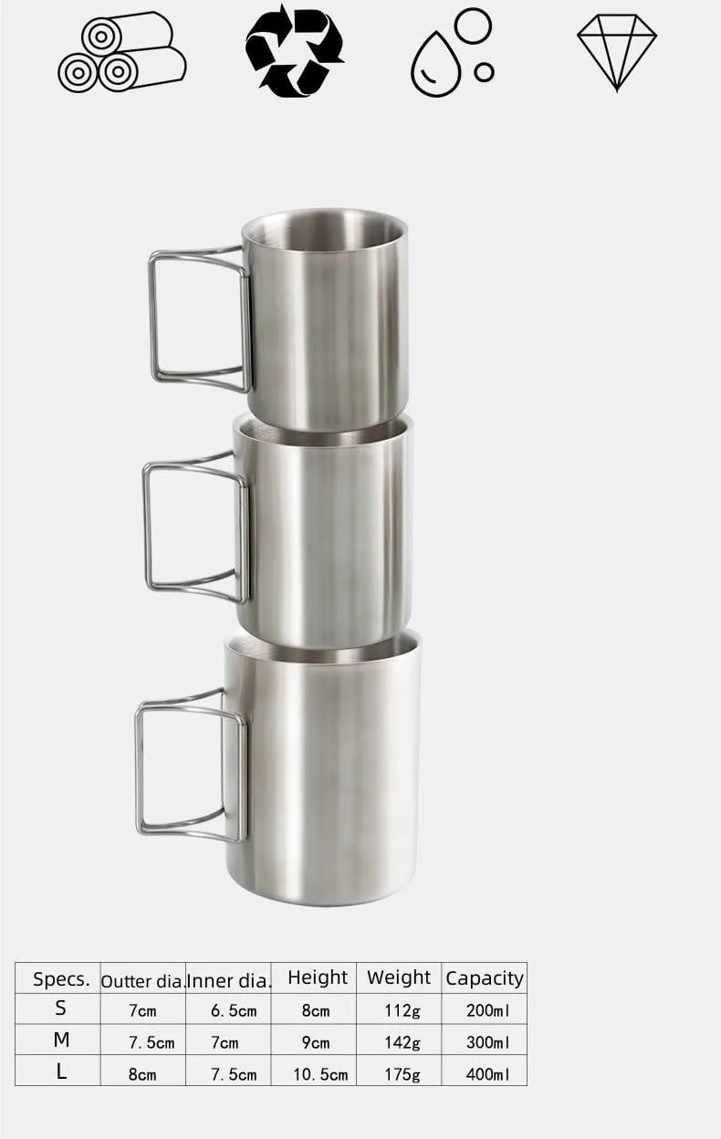 Coffee Cup 300ML Outdoor Camping Stainless Steel Double-layer Water Cup Portable Hiking Cup Mug(2PCS)