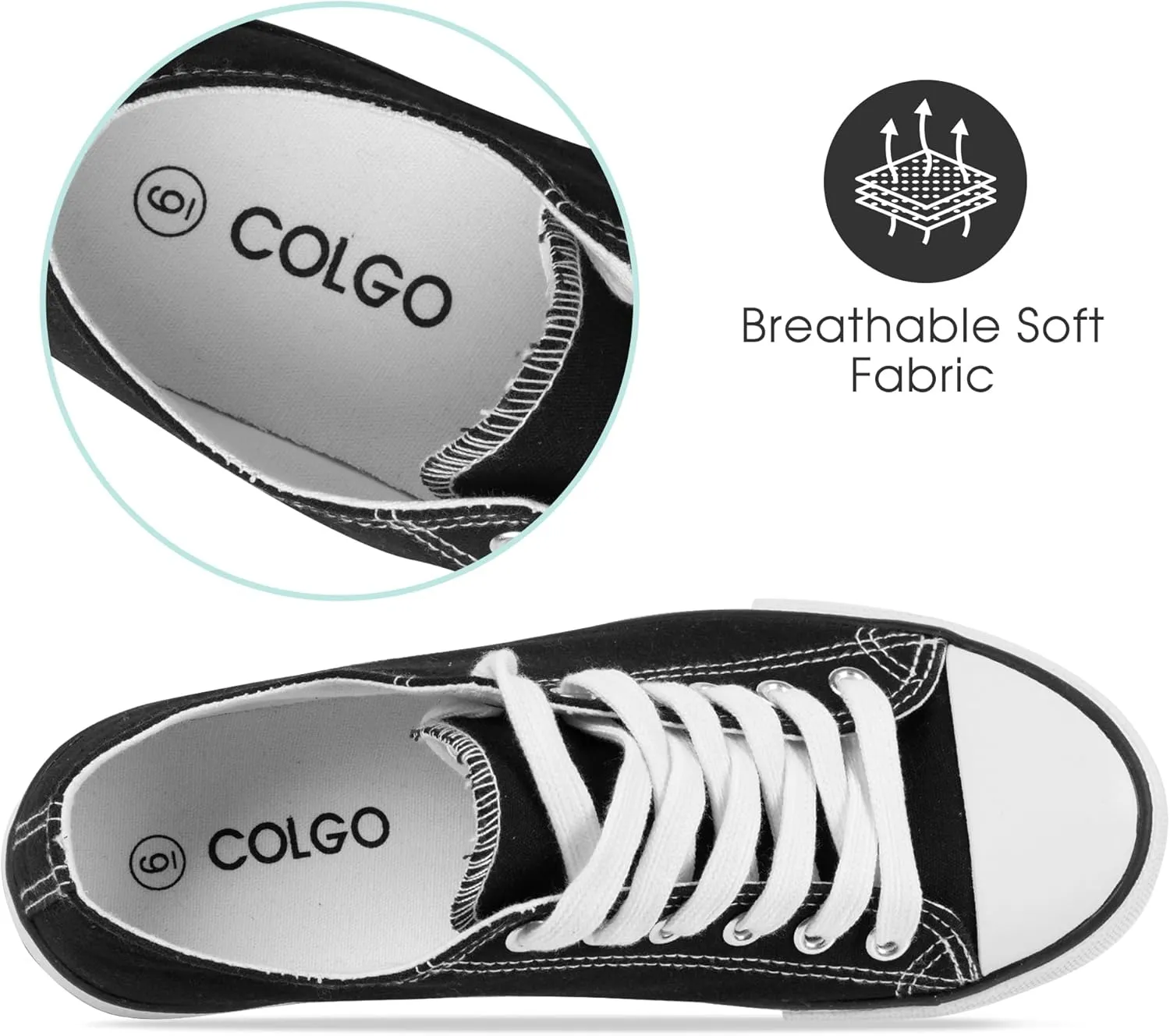 Colgo Women's Canvas Shoes, Lace-Up Low-Top Comfortable Breathable Sneakers for Women, Non-Slip Fashion Flats