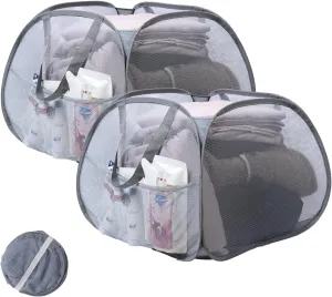 Collapsible Laundry Basket, 90L Foldable Pop Up Laundry Hamper with Handles, Mesh Dirty Clothes Hamper for Laundry, Bathroom, Kids Room, Dorm,Travel or Camping (Gray, 2PCS)