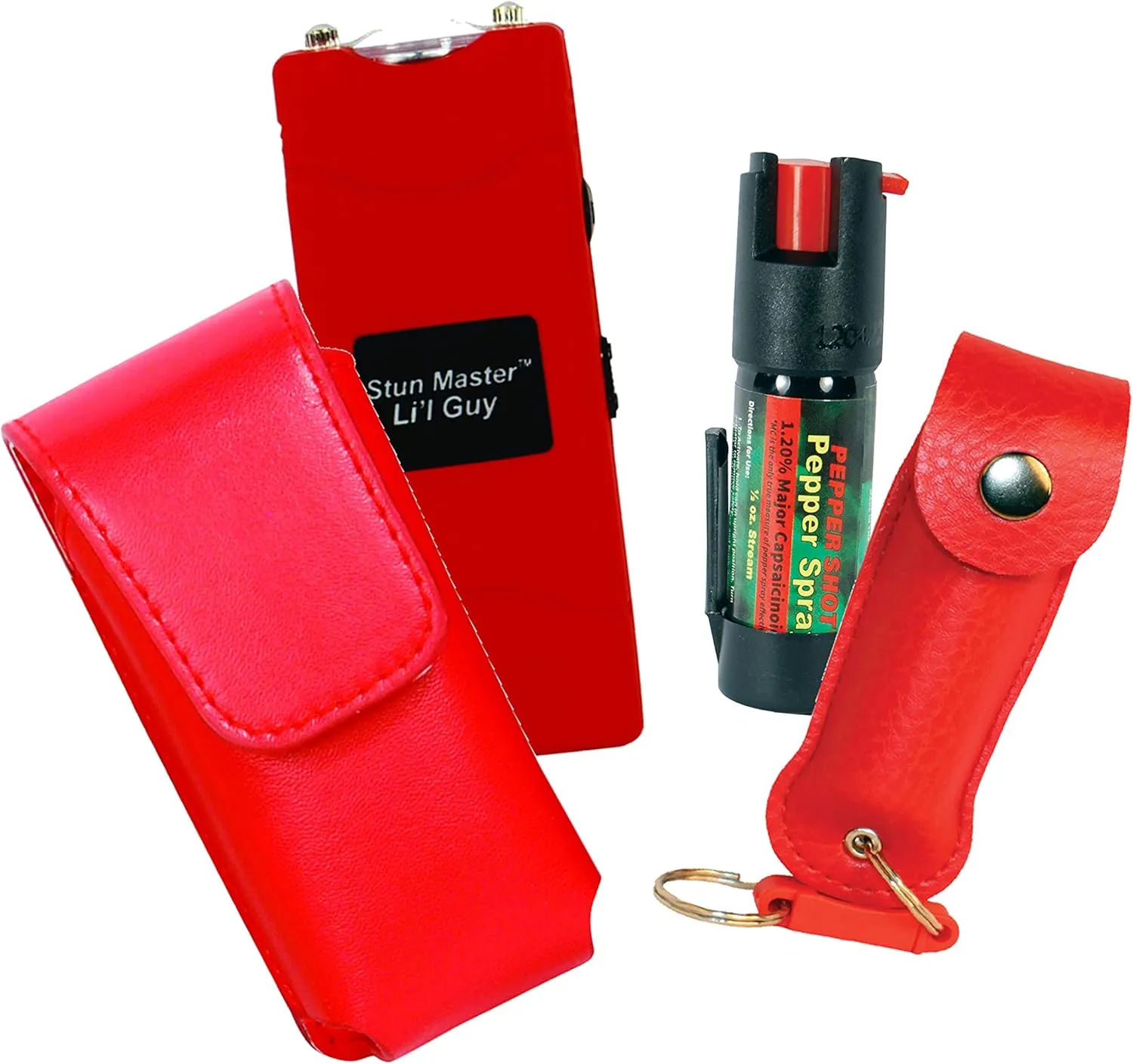 College Safety Bundle Safety Technology Lil Guy 60 MIL Red Stun Gun and a 1.2% MC Pepper Spray with Leatherette Case - Lot of 3 as Shown