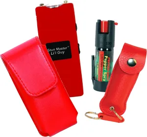 College Safety Bundle Safety Technology Lil Guy 60 MIL Red Stun Gun and a 1.2% MC Pepper Spray with Leatherette Case - Lot of 3 as Shown