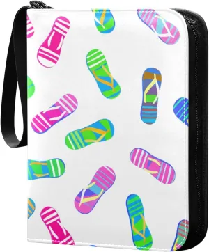 Colorful Flip Flops Card Binder 4-Pockets, 400 Pockets Card Holder with 50 Removable Sleeves, Trading Card Collector Zipper Album Holder, Collector Album