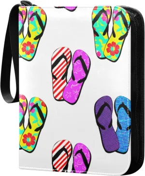 Colorful Flip-flops Card Binder 4-Pockets, 400 Pockets Card Holder with 50 Removable Sleeves, Trading Card Collector Zipper Album Holder, Collector Album