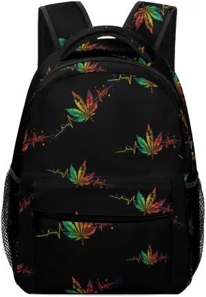 Colorful Tie Dye Weed Heartbeat Unisex Causal Backpack Lightweight Daypack Classic Shoulder Bag for Men Women Travel Work