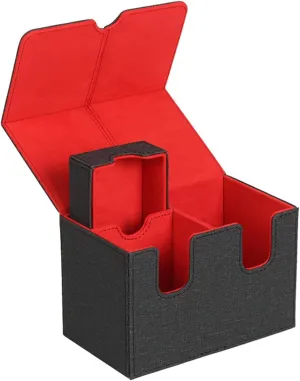 Commander card box, can accommodate 100 sets of cards, PU leather strong magnetic, high-end leather double flip card storage box, with dice tray