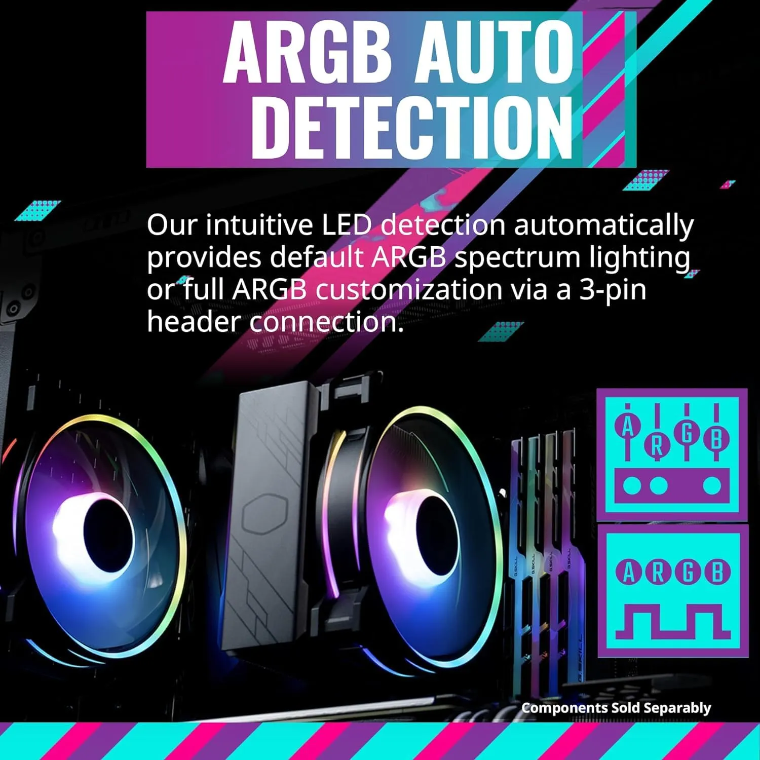 Cooler Master Hyper 212 Halo CPU Sink - Black Aluminum Finish, 4 Heat Continuous Direct Contact Pipes with Fins, MF120 Halo2 ARGB Fan, ARGB Detects, LGA1700 and AM5 Support - Black