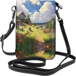 Countryside Village Printing Leather Crossbody Flap Phone Bag - Versatile Gift for Women Walking, Camping, Shopping, and Travel