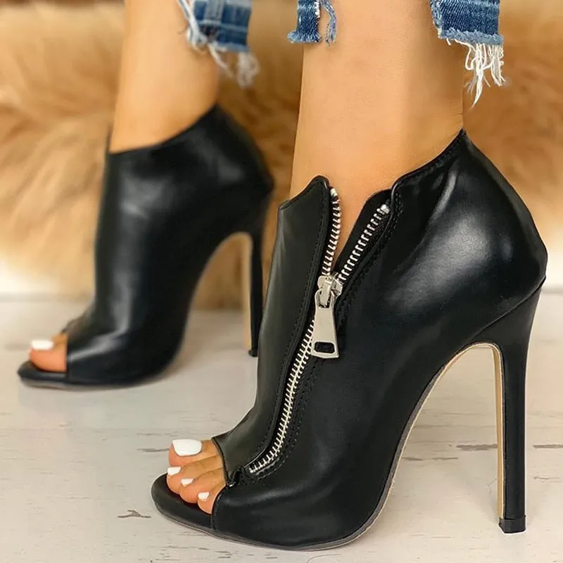 Creamtopmall Solid Zipper High Heel Sandals