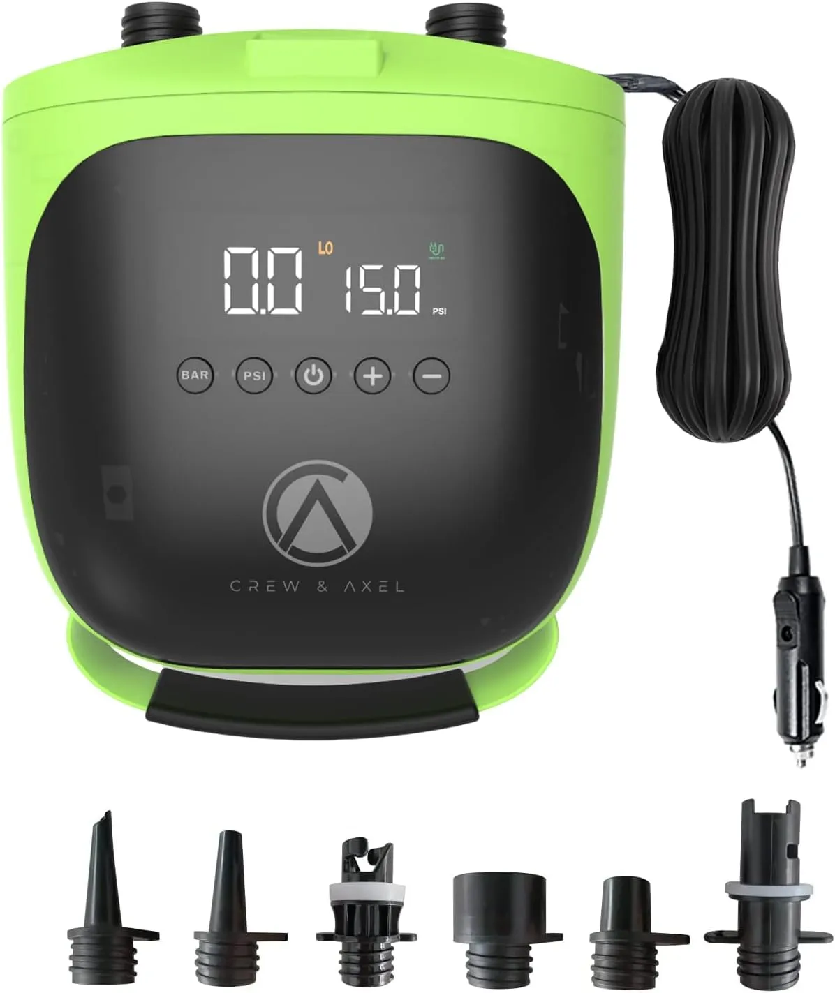 Crew & Axel 20 PSI High Pressure Paddle Board Pump - Electric Paddle Board Motor with Auto Shut Off 12V DC Car Connector Stand up Boards Boats Kayaks