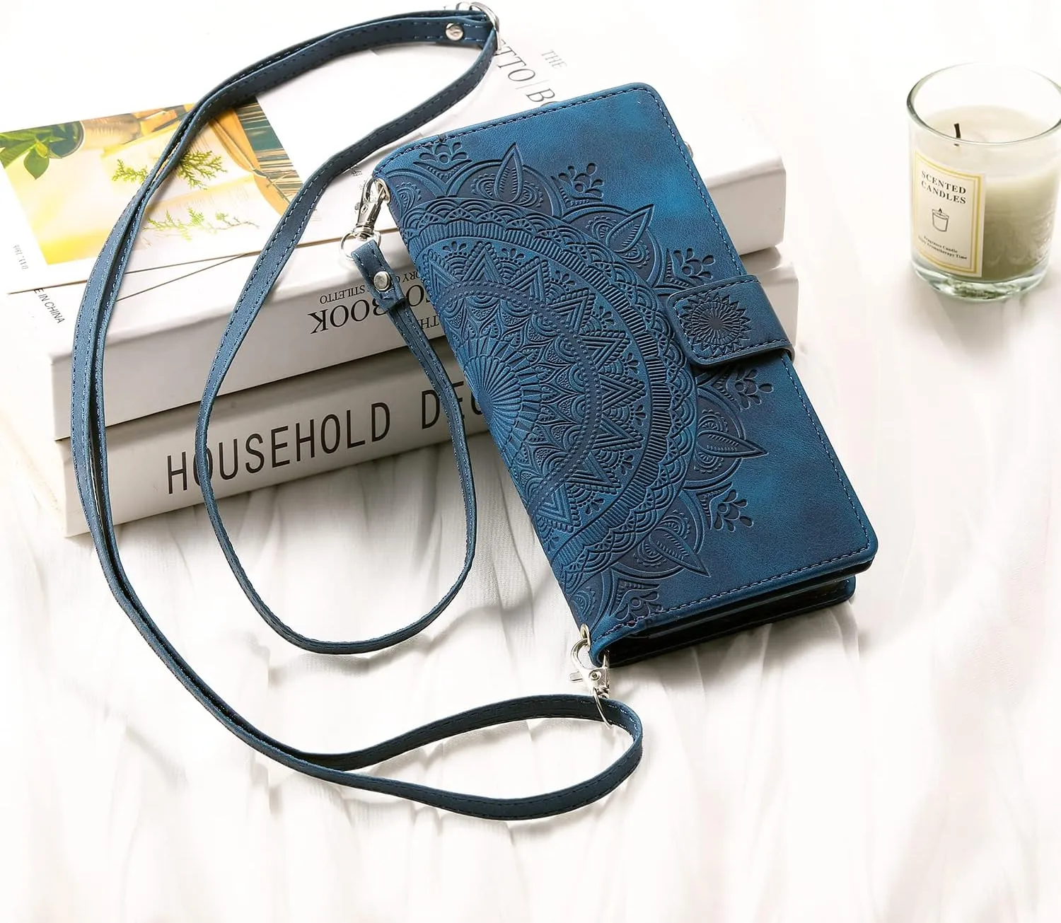 Crossbody Wallet Case for iPhone 11 Pro, Leather Case with Lanyard Strap Wristlet Zipper Card Holder, Flip Phone case Cover for iPhone 11 Pro (Blue)