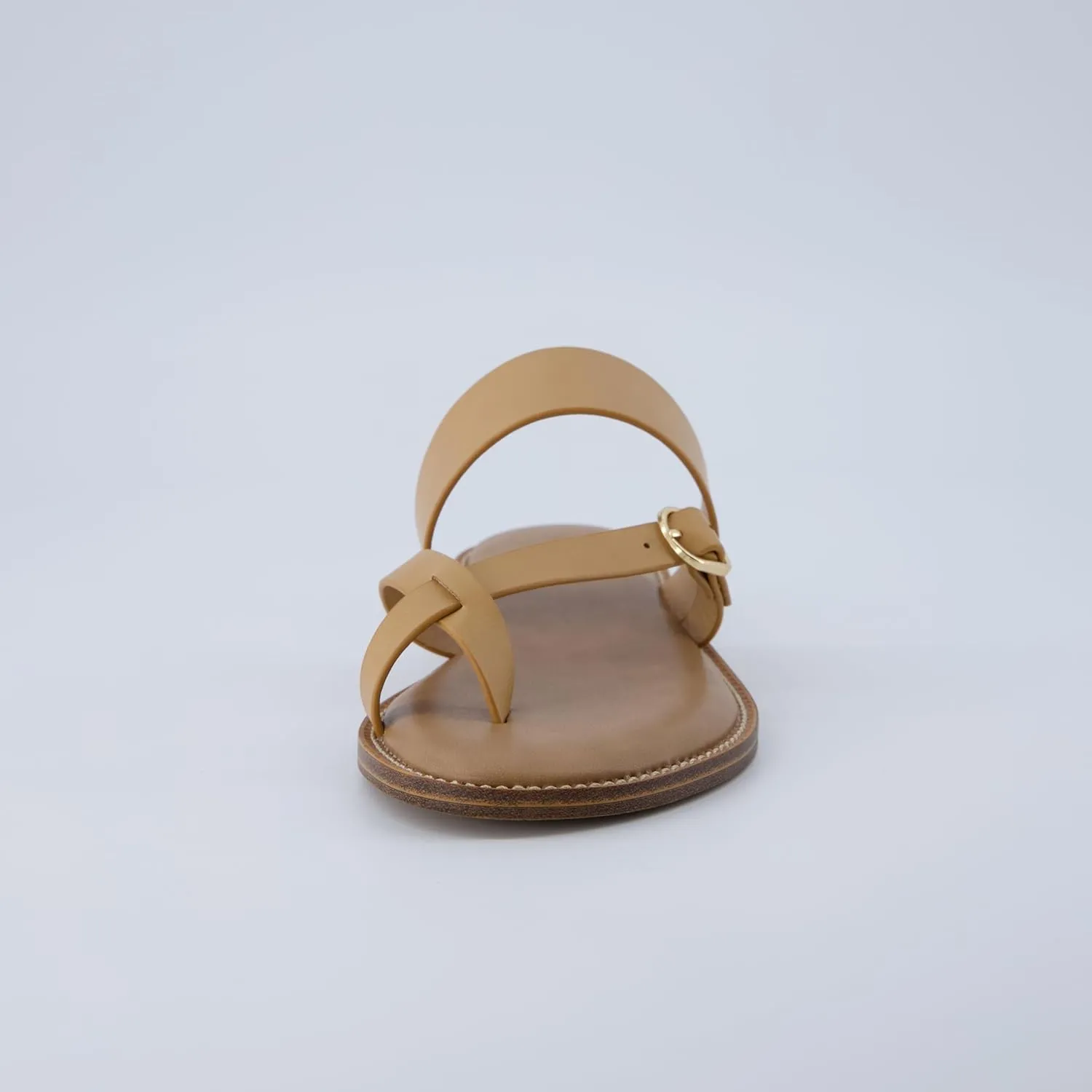 CUSHIONAIRE Laws Women’s Flat Sandal – Faux Leather Slip-On with Toe Loop, Adjustable Buckle & Cushioned Footbed