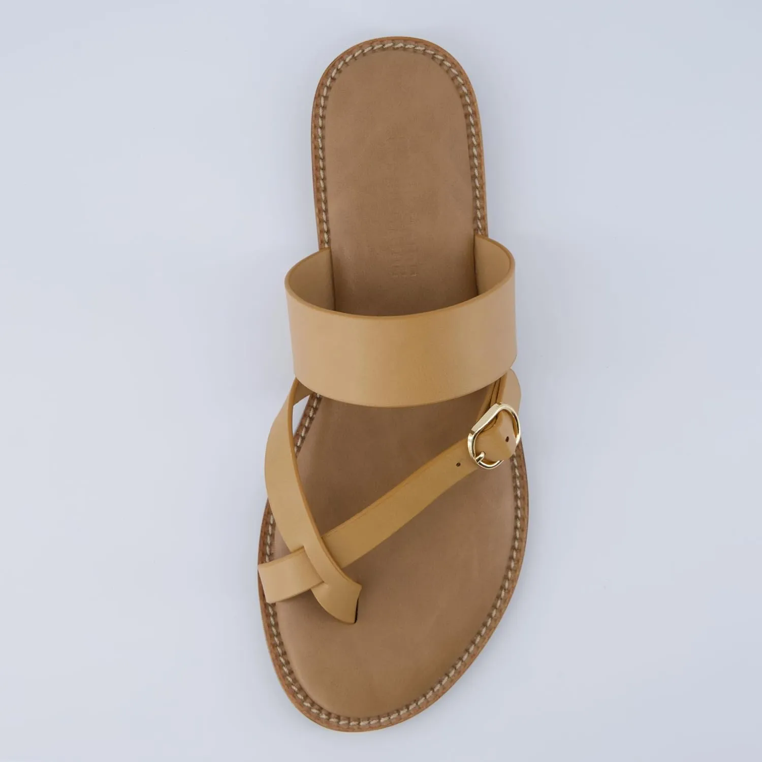 CUSHIONAIRE Laws Women’s Flat Sandal – Faux Leather Slip-On with Toe Loop, Adjustable Buckle & Cushioned Footbed